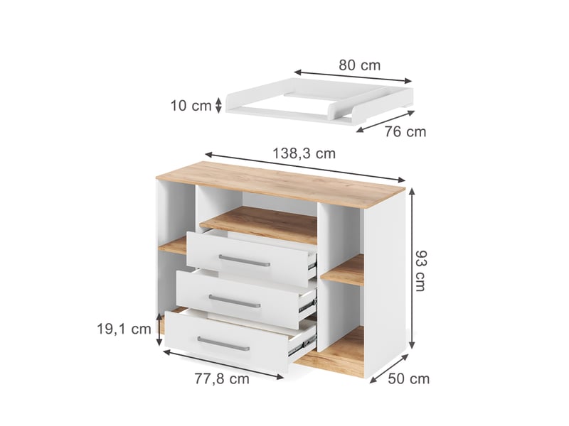 Vicco commode à langer, blancchêne doré, 138.3x93cm  - Conforama B