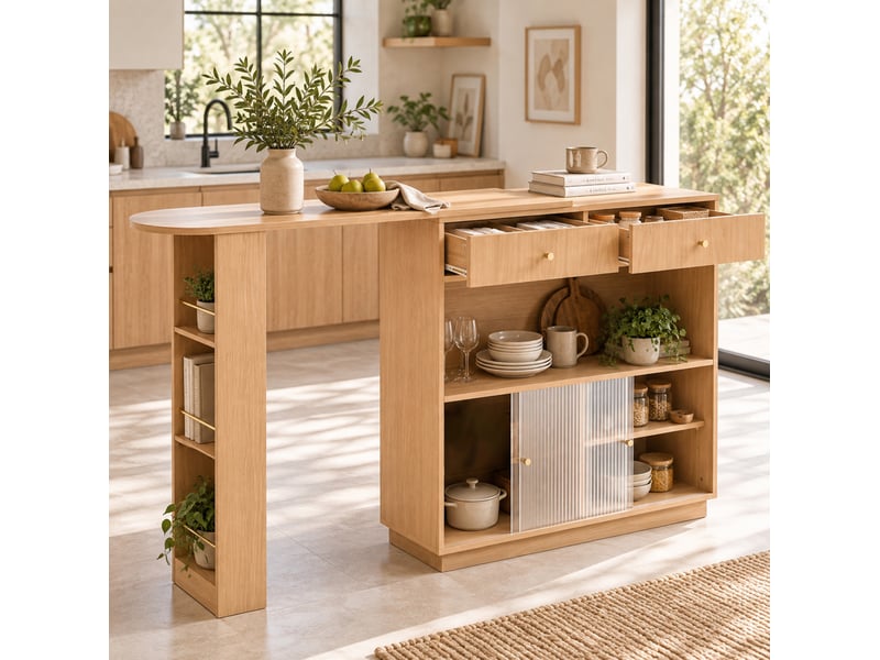  Îlot de cuisine bar extensible pivotant avec rangement led homvra  - Conforama D
