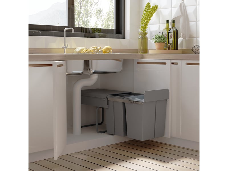  Poubelle coulissante sous évier 3 bacs 40l en acier gris 48x34,2x41,8 cm  - Conforama B