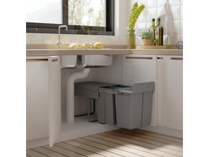 Poubelle coulissante sous évier 3 bacs 40l en acier gris 48x34,2x41,8 cm