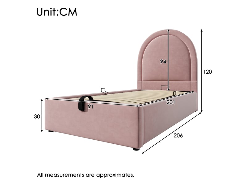  Lit coffre enfant 90 x 200 cm en velours rose avec matelas et sommier relevable  - Conforama C