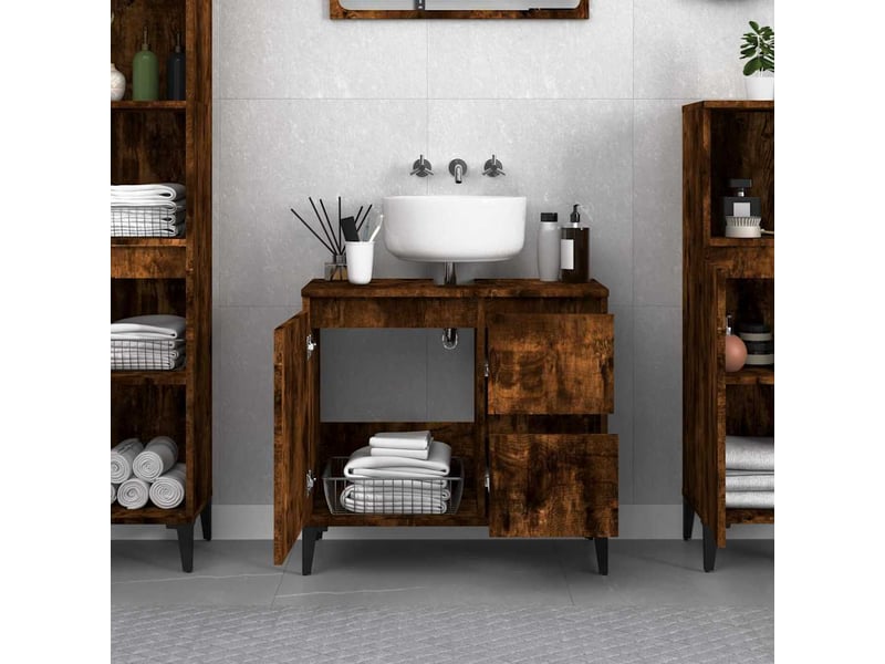  Amoire de salle de bain chêne fumé 65x33x60cm bois d'ingénierie shl2742  - Conforama C