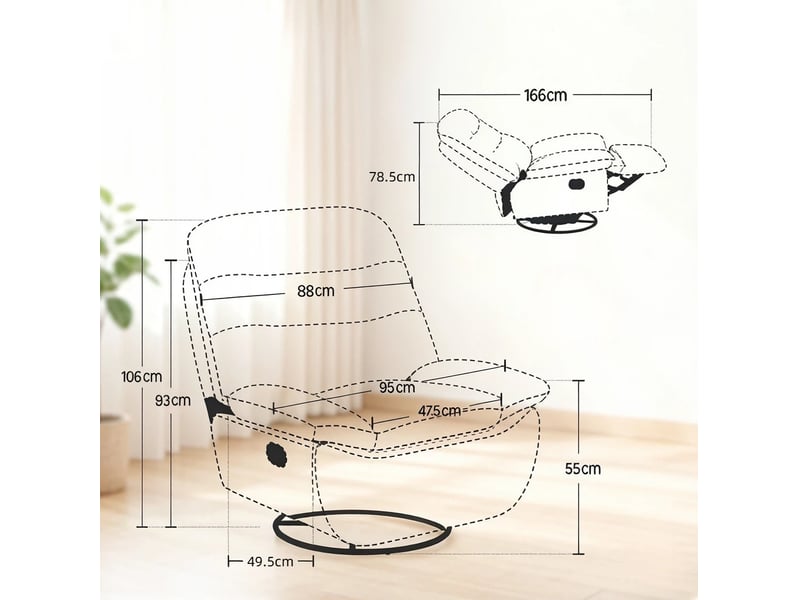  Fauteuil relax pivotant et basculant manuel en tissu avec repose-pieds, gris foncé  - Conforama C