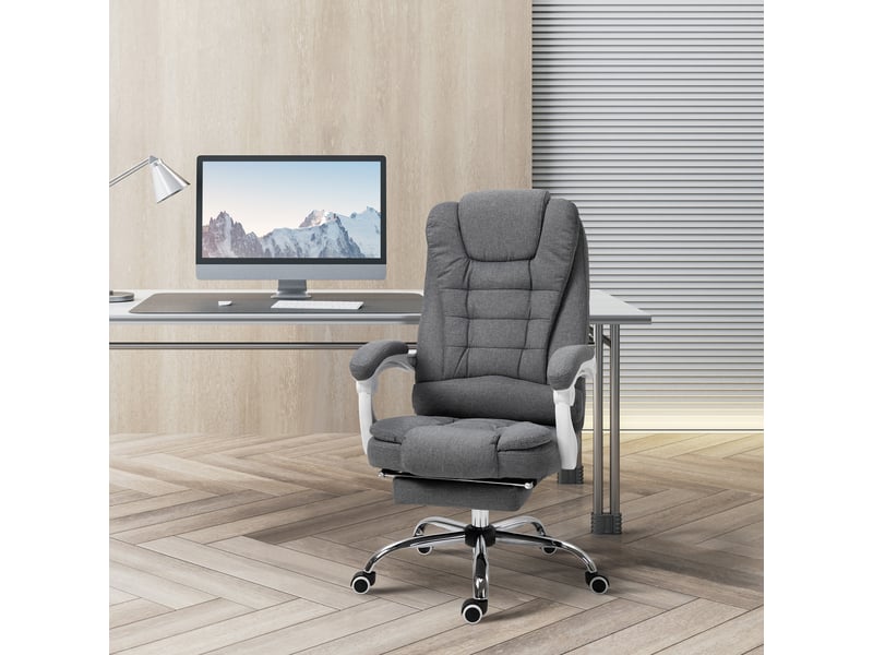  Fauteuil de bureau avec repose-pieds rabattable, fauteuil de direction, dossier réglable, aspect lin, gris  - Conforama D
