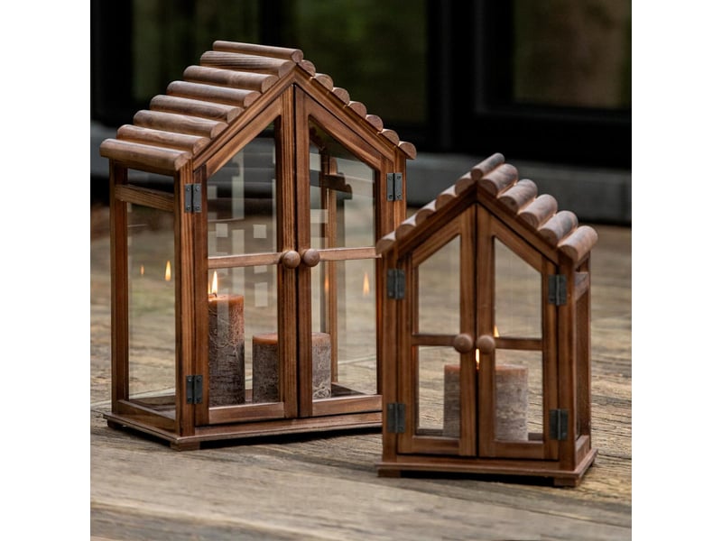  Lot de 2 lanternes maison en bois kaspar 49cm marron  - Conforama C