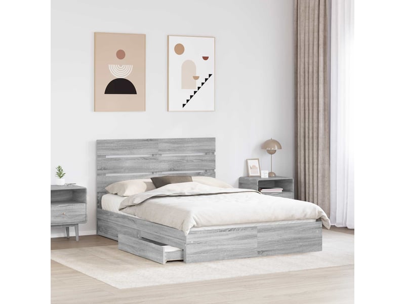  Lit double- lit adulte -  lit de rangement gris sonoma 150 x 200 cm bois d'ingénierie  - Conforama B