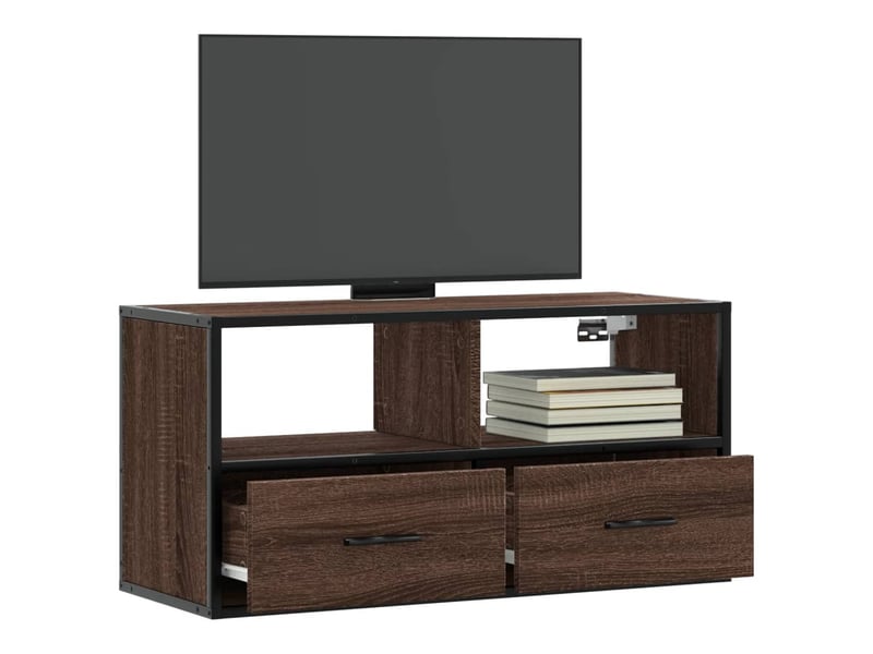  Meuble tv - banc tv - meuble de rangement chêne marron 80x31x39,5 cm bois d'ingénierie et métal  - Conforama B