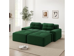 Canapé modulable d'angle en l,204x179x69cm,canapé 2 places sans structure avec 2 pouf,en velours côtelé,rembourrage haute densité 32d - vert