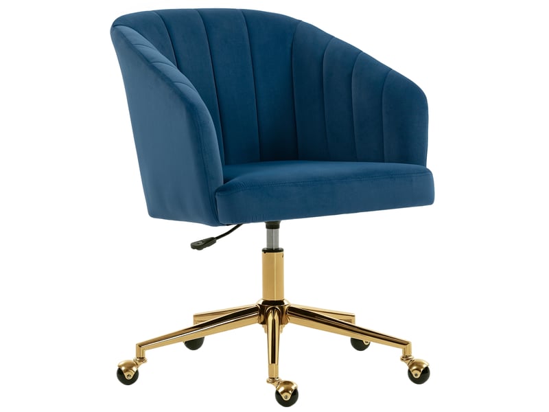 Chaise de bureau en velours bleu à roulettes réglable, dossier rembourré et base dorée  - Conforama B