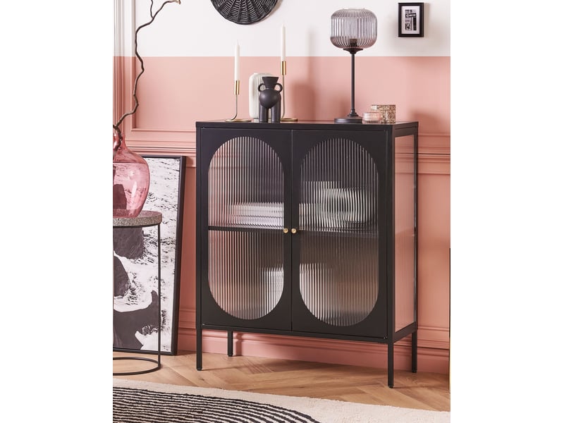  Buffet avec vitrine en verre sarre 90 cm métal noir  - Conforama B