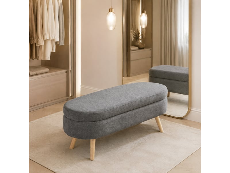  Banc de rangement 110x40x42 cm en chenille grise  - Conforama B