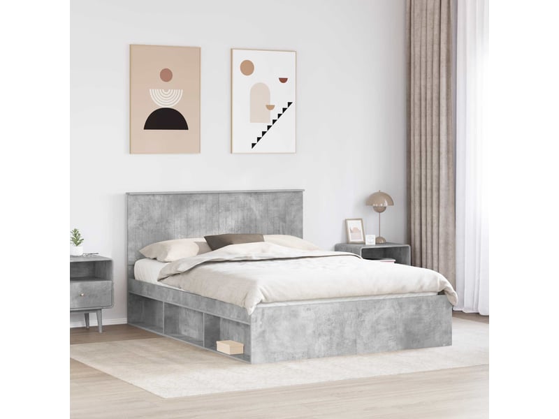 Lit double- lit adulte -  cadre de lit gris béton 150 x 200 cm bois de pin massif  - Conforama B