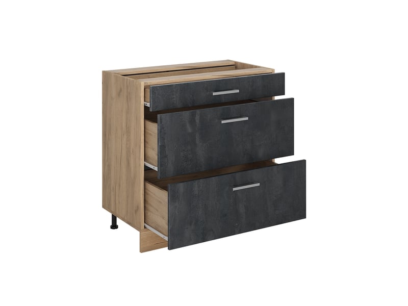  Vicco meuble cuisine, béton noirchêne doré, 80cm avec 3 tiroirs plan de travail chêne doré  - Conforama C