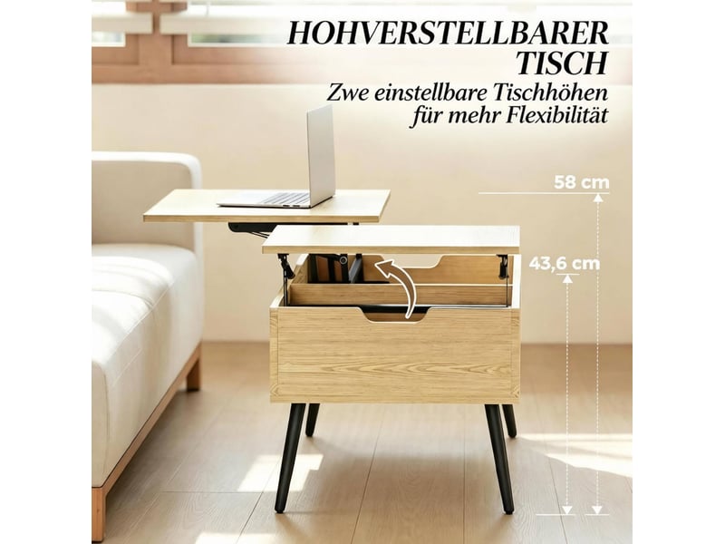  Table basse relevable avec 2 compartiments dissimulés et poignées encastrées, en métal et panneau de particules, noir  - Conforama E