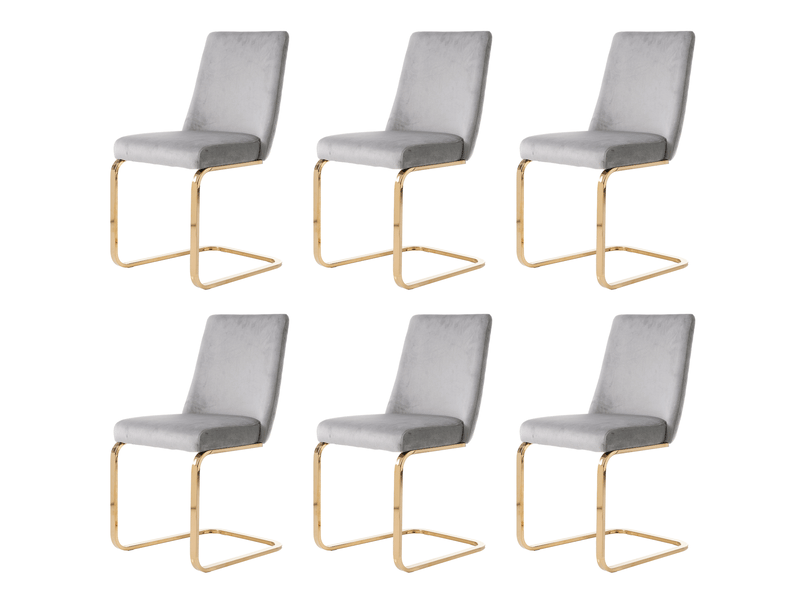 Lot de 6 chaises de salle à manger en velours gris à piètement métal doré  - Conforama A