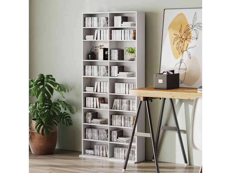  Meuble à cd avec 14 étagères réglables, capacité de 640 cd360 dvd, 78,5 x 24 x 175 cm, blanc  - Conforama D