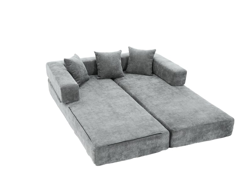  Canapé modulable chenille block ultra doux avec poches latérales rangement diy combinable antidérapant  - Conforama D