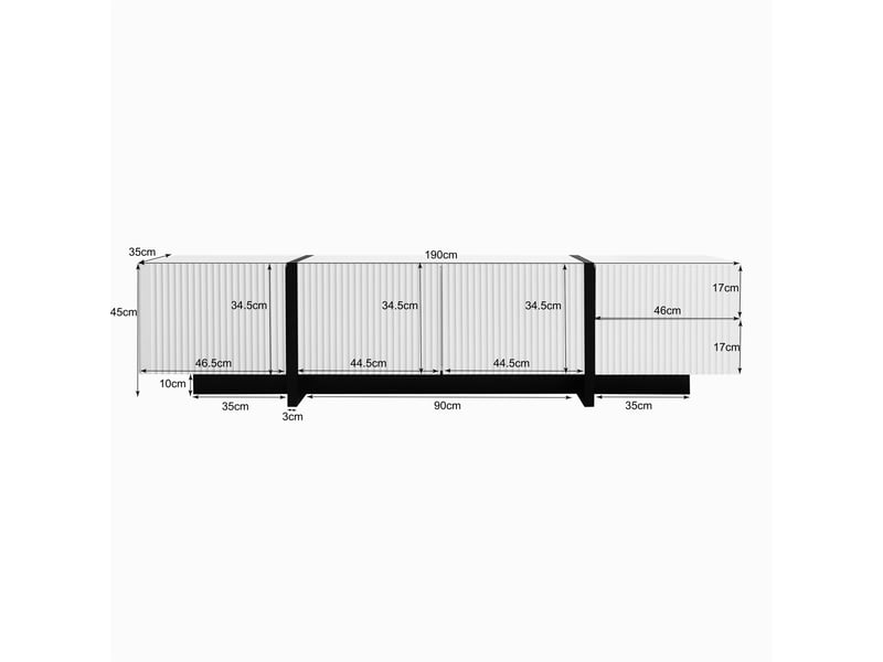  Meuble tv 190 cm noir et blanc 3 portes 2 tiroirs pour écran 50-59 pouces  - Conforama C