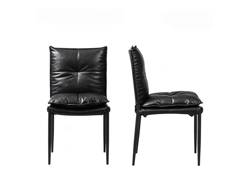 Lot de 4 chaises de salle à manger noires avec dossier rembourré, similicuir et pieds en métal  - Conforama A