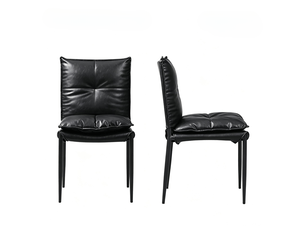 Lot de 4 chaises de salle à manger noires avec dossier rembourré, similicuir et pieds en métal