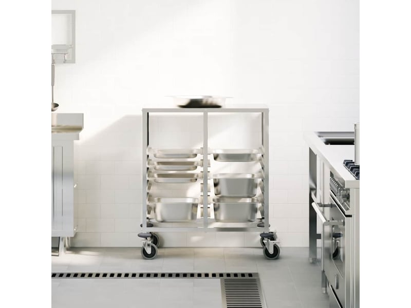 Desserte de cuisine, chariot à plateaux 12 bacs gn 75x55x87 cm acier inoxydable - Conforama C