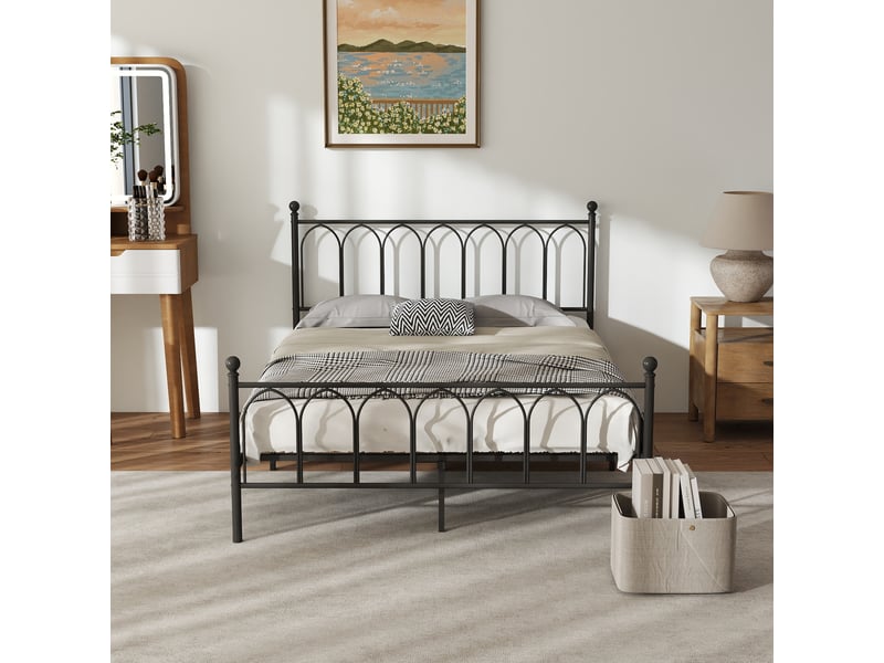 Lit 140x200cm métal, tête et pied vintage, rangement sous le lit,noir  - Conforama D