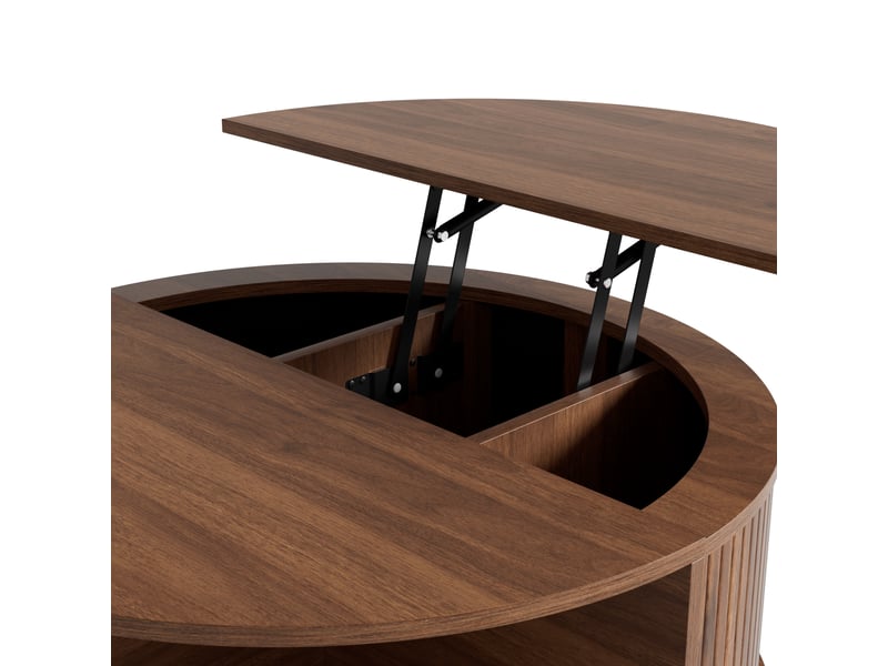  Table basse ronde, 80x80x59 cm, plateau relevable et rangement, mdf, finition noyer  - Conforama E