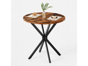 Table ronde industrielle ø80 cm – pieds en x brun-noir vintage, table cuisine et bureau à domicile
