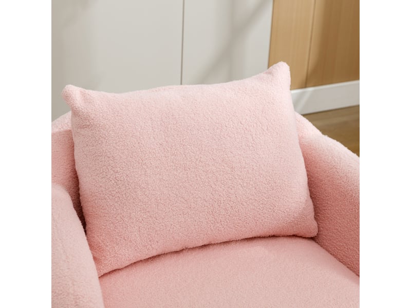  Fauteuil salon moderne en velours teddy rose, assise rembourrée confortable pour intérieur  - Conforama D