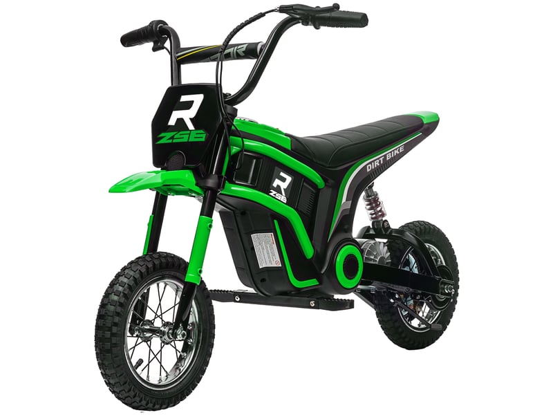 Moto électrique pour enfants avec accélérateur manuel, 2 vitesses (8-16 kmh), 8-12 ans, verte - Conforama B