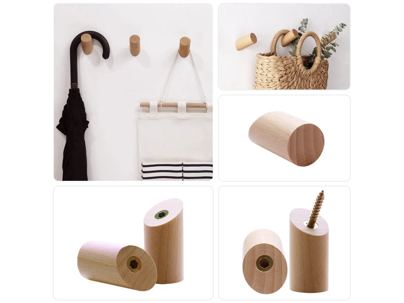  Lot de 6 crochets muraux en bois pour suspendre des manteaux, crochet porte manteau mural bois (3 x 6 cm) pour vêtements écharpes, marron  - Conforama D