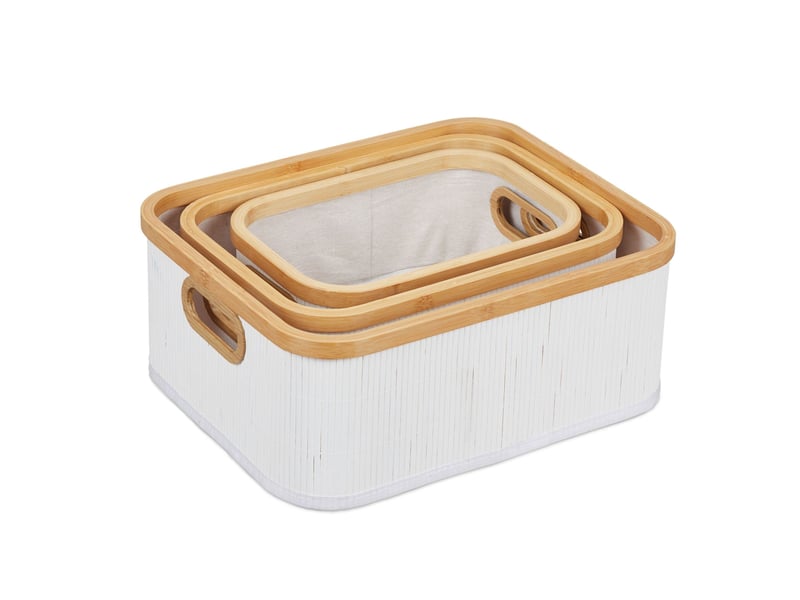  Lot de 3 paniers de rangement empilables design moderne 40 x 30 x 30 cm en bambou naturel 13_0011689  - Conforama A