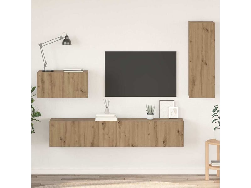  Meuble tv - banc tv - meuble de rangement mural 4 pcs chêne artisanal bois d'ingénierie  - Conforama B