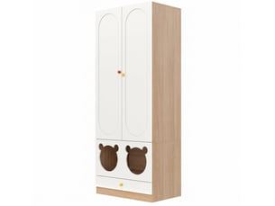Armoire enfant 2 portes avec tringle, étagères et tiroirs, pour chambre, en mdf blanc et naturel, 80 × 50 × 200 cm
