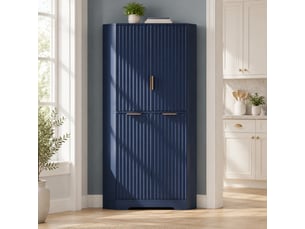 Buffet d'angle bleu en mdf avec 4 portes et étagères réglables, 60 × 60 × 172 cm, pour optimiser l'espace