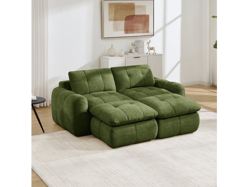 Canapé modulaire 2 places 194x160x68 cm avec 2 poufs en chenille vert - Conforama E