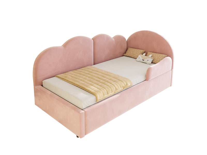  Canapé-lit (90 × 200 + 90 × 190), à déplier, tête de lit en forme de nuage, velours, rose  - Conforama A