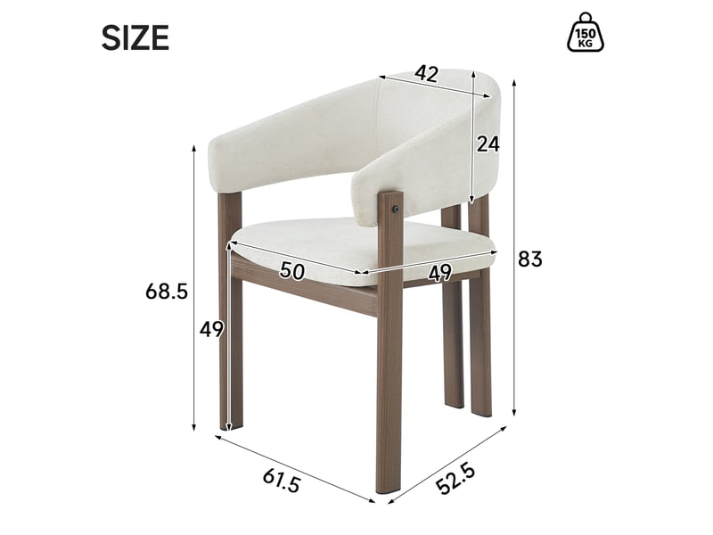  Chaise de salle à manger lot de 4 avec accoudoirs ergonomiques, tissu en lin et métal effet noyer beige  - Conforama C