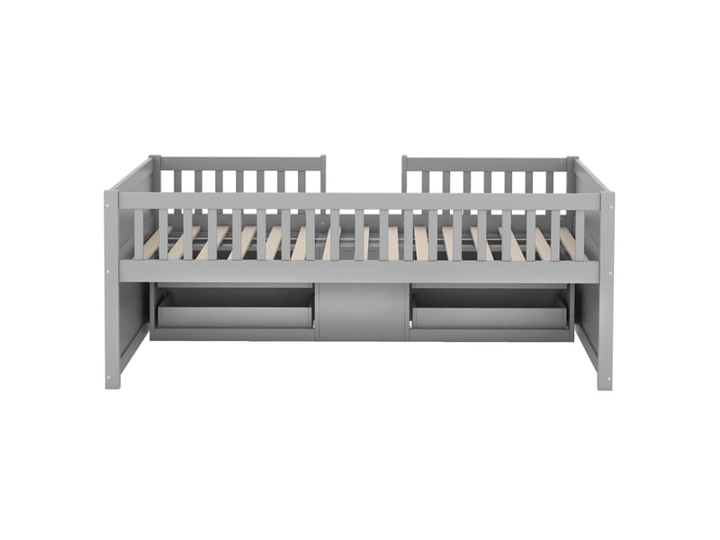  Lit mi-hauteur gris 90x200 cm en pin, 4 tiroirs, garde-corps et échelle  - Conforama D