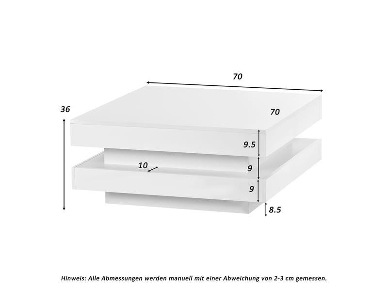  Table basse carrée 70x70x36 cm blanche avec led bluetooth  - Conforama C