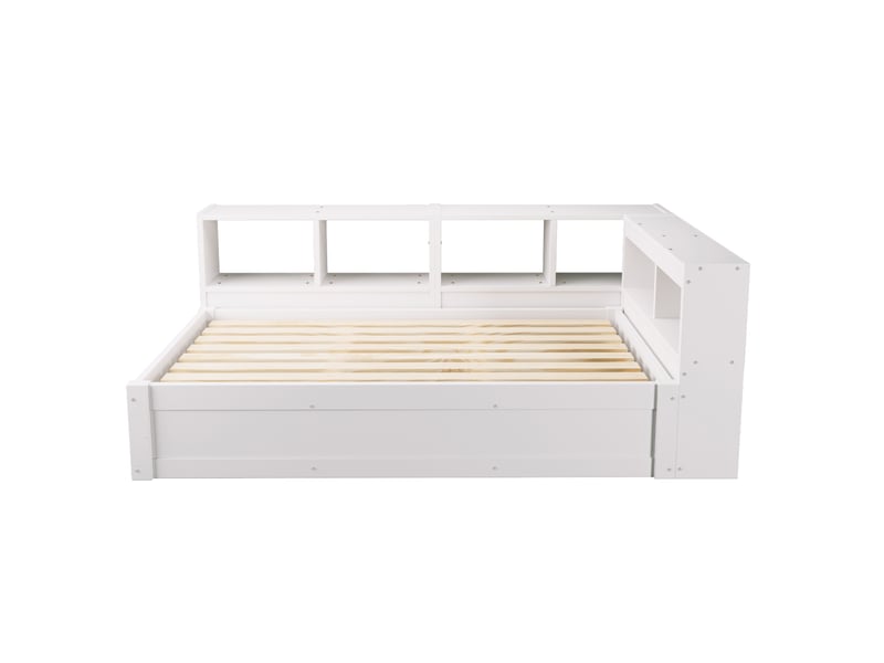  Lit banquette 90x200 cm – blanc – coffre hydraulique, led, prise et rangements intégrés - sans matelas  - Conforama D