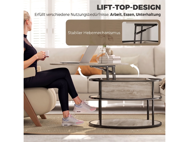  Table basse ronde avec plateau relevable rangements coloris chêne ø 80 x 47-61,5 cm  - Conforama D