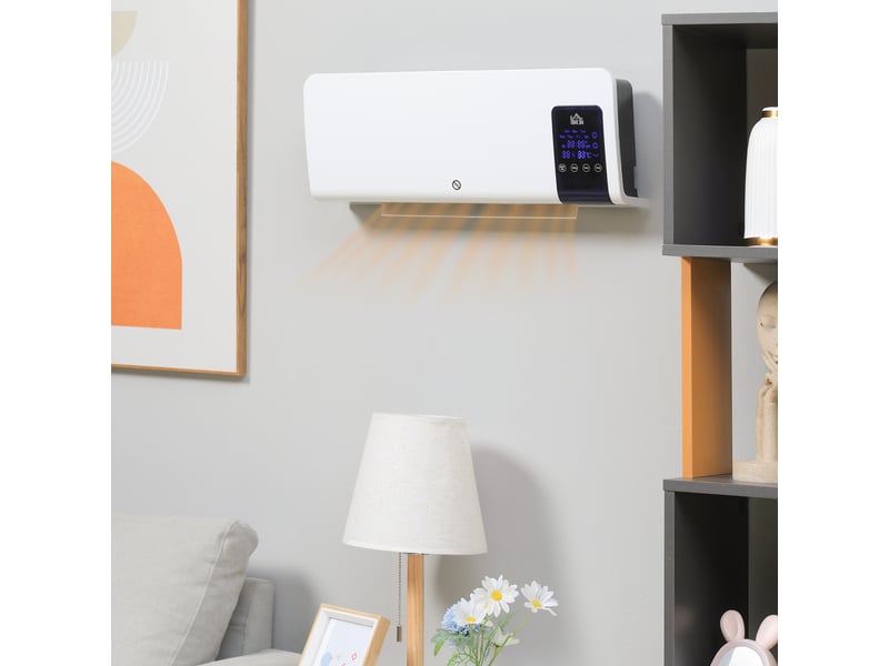  Chauffage soufflant oscillant mural avec minuterie 12 heures et 2 niveaux de chauffage, 54,5 x 12 x 21,5 cm, blanc  - Conforama C