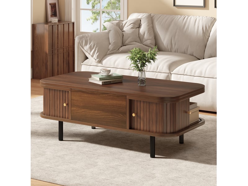 Table basse 101x51x52.50 cm à plateau relevable avec rangement, finition noyer - Conforama B