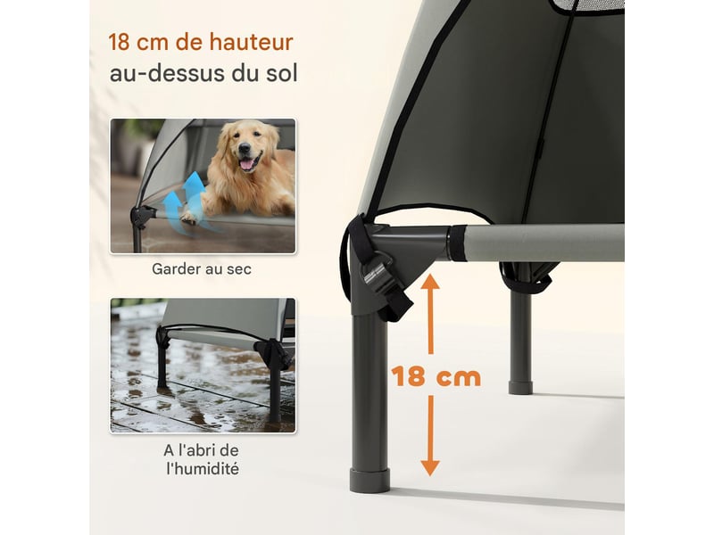  Transat surélevé d'extérieur avec toit amovible en textilène gris clair 106 x 76 x 99 cm  - Conforama E