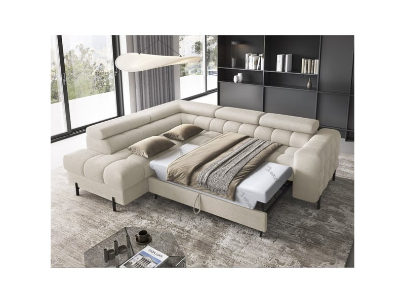  Canapé d'angle gauche ferrum beige clair avec coffre avec coffre 276x93x200cm  - Conforama C