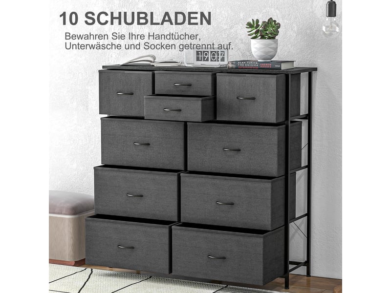  Commode 10 tiroirs en tissu structure en acier noir 100x30x100 cm  - Conforama D