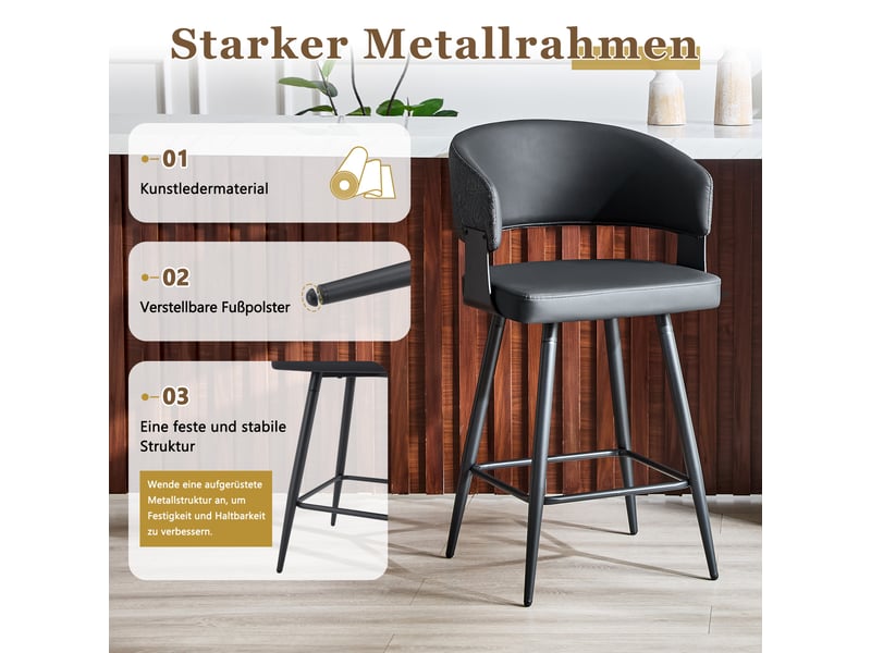  Chaise de salle à manger avec accoudoirs et dossier enveloppant  - simili cuir noir - 82 × 46 × 56 cm  - Conforama E