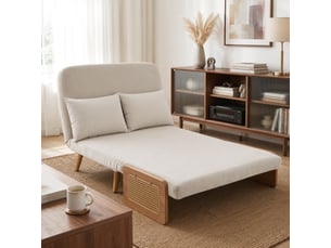 Canapé convertible 2 places, canapé-lit 3 en 1 chenille 103cm, dossier réglable, 2 oreillers, accoudoirs en bois, crème