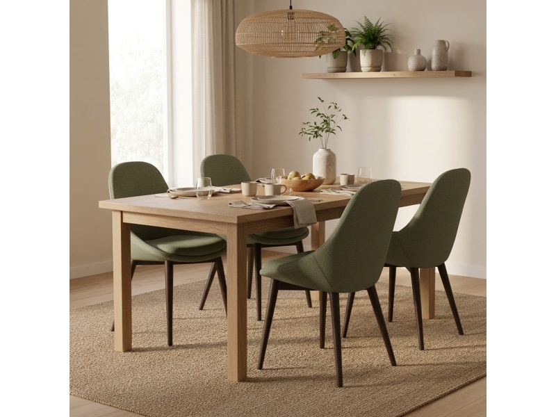  Lot de 4 chaises de salle à manger rembourrées en tissu delphi - vert foncé  - Conforama B